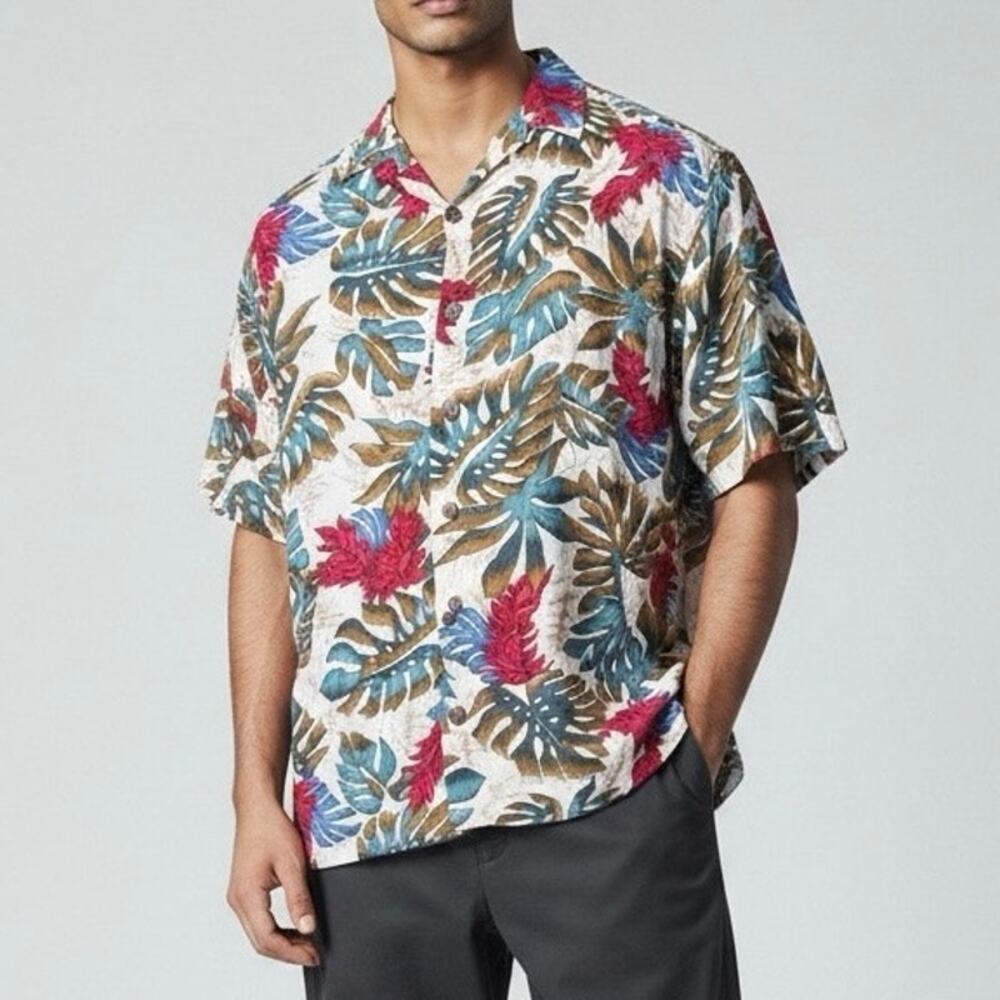 Vintage Hilo Hattie Hawaiian Rayon‎ Shirt XL Tropical Floral Aloha Vacation Top